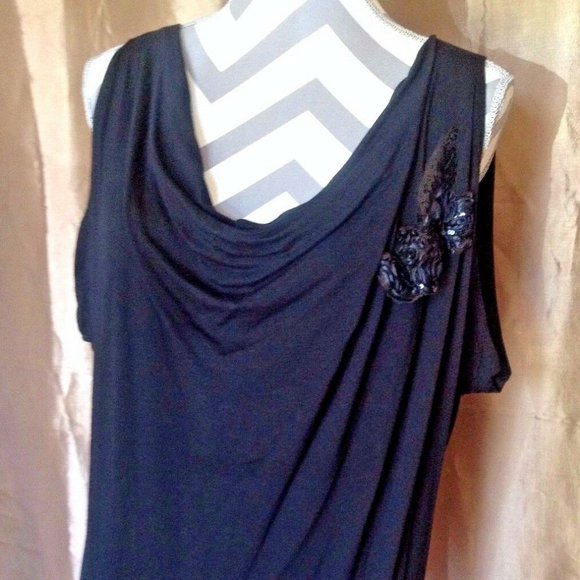 Beautiful! Lafiance ~ Black Beaded 95%Rayon Sleeveless Tunic Top Size ~ XL - Picture 2 of 7